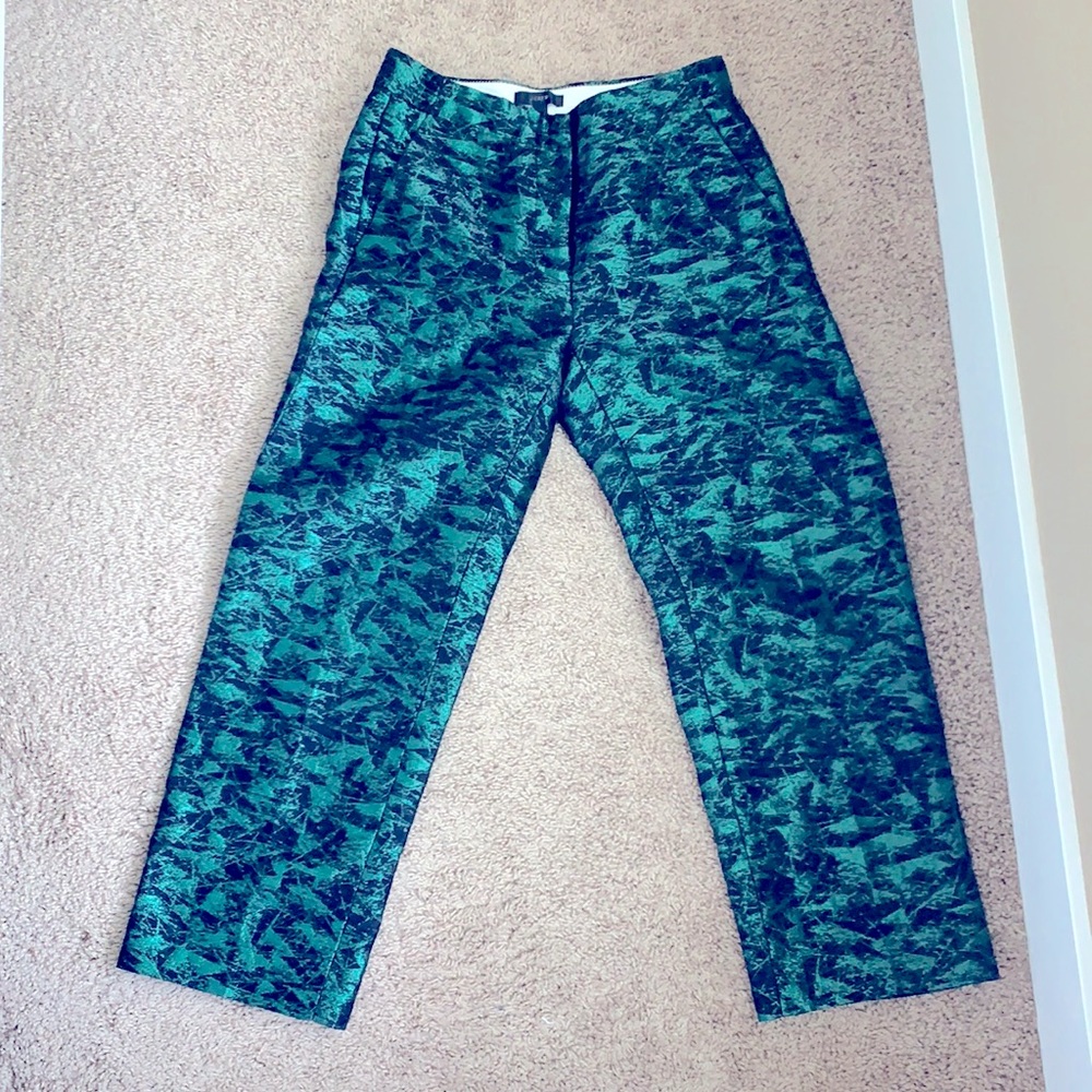 Jcrew high rise metallic green pants size 0